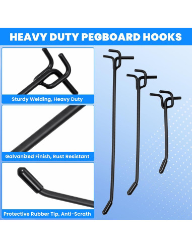 60 Ganchos de Tablero Perforado Molain Negros Alta Resistencia