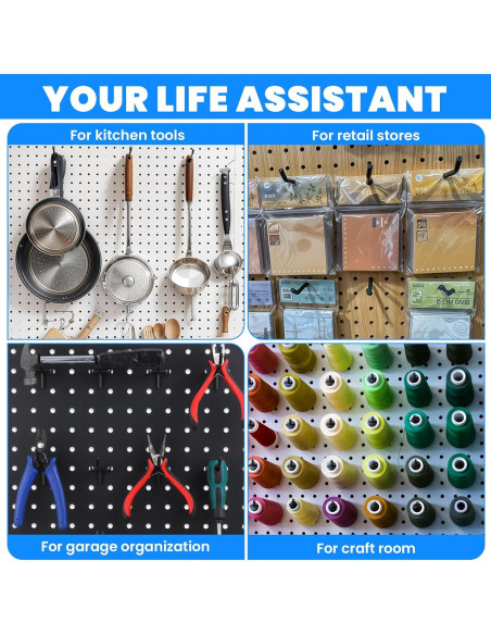 60 Ganchos de Tablero Perforado Molain Negros Alta Resistencia