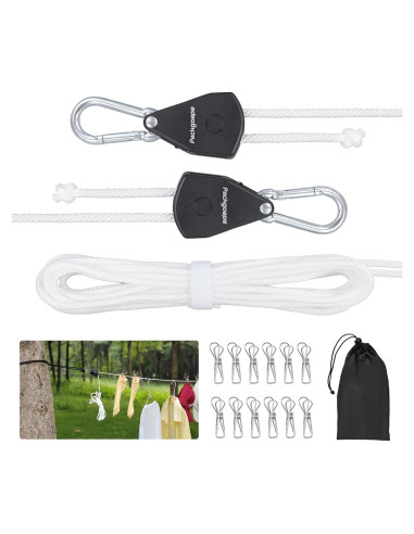 Cuerda de Ropa Retráctil Packgoape 5.8m con Clips y Poleas