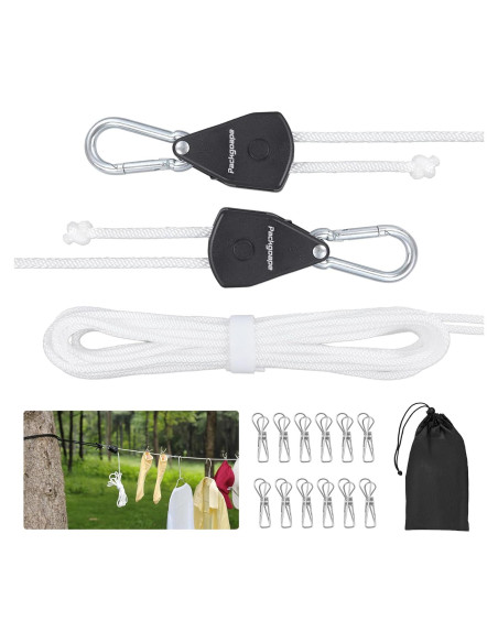 Cuerda de Ropa Retráctil Packgoape 5.8m con Clips y Poleas