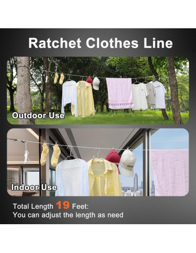 Cuerda de Ropa Retráctil Packgoape 5.8m con Clips y Poleas