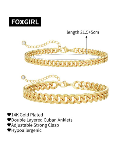 Pulseras de Tobillo Foxgirl de Oro 14K Platedo 21.6 cm
