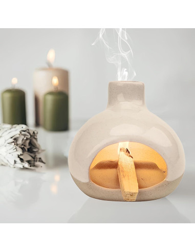 Quemador de Incienso Cerámico GRAMSTORMAX Blanco 10.8x10.7cm