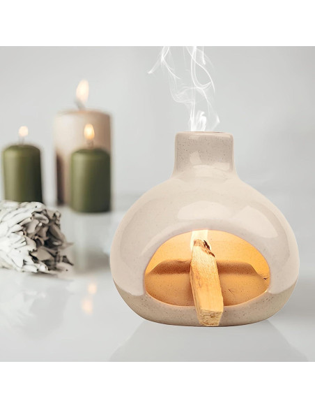 Quemador de Incienso Cerámico GRAMSTORMAX Blanco 10.8x10.7cm