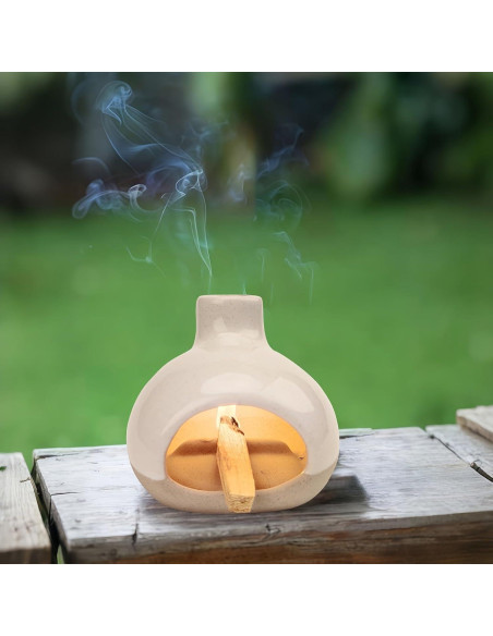 Quemador de Incienso Cerámico GRAMSTORMAX Blanco 10.8x10.7cm
