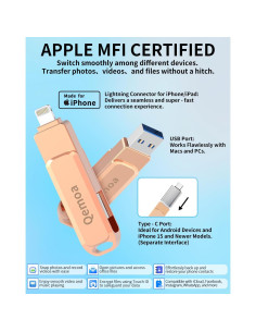 Unidad Flash 64GB Qemoa MFi Rosa para iPhone y Android 2