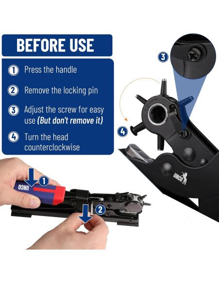 Perforadora de cuero UNCO con 6 tamaños intercambiables