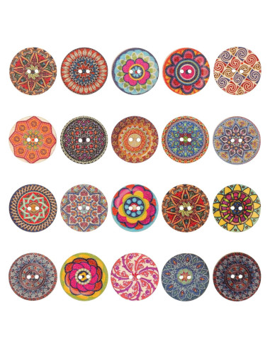 100 Botones de Madera Coloridos Alrhso 25mm para Coser