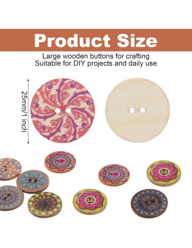 100 Botones de Madera Coloridos Alrhso 25mm para Coser