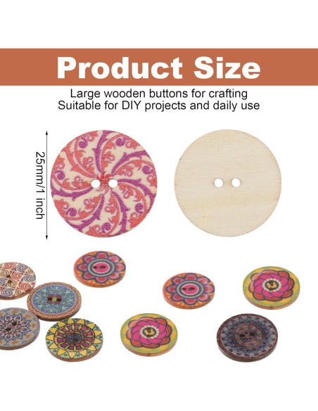 100 Botones de Madera Coloridos Alrhso 25mm para Coser
