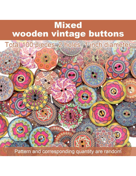 100 Botones de Madera Coloridos Alrhso 25mm para Coser