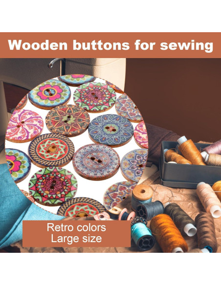 100 Botones de Madera Coloridos Alrhso 25mm para Coser
