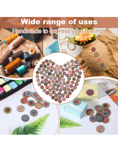 100 Botones de Madera Coloridos Alrhso 25mm para Coser