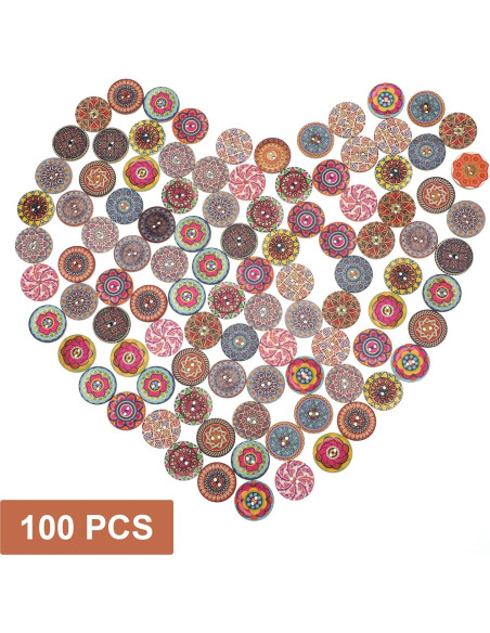 100 Botones de Madera Coloridos Alrhso 25mm para Coser