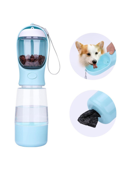 Botella de Agua para Perros HOUSHOPE 3 en 1 Azul 368.5ml