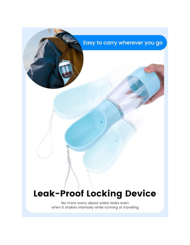 Botella de Agua para Perros HOUSHOPE 3 en 1 Azul 368.5ml