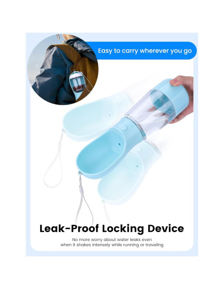 Botella de Agua para Perros HOUSHOPE 3 en 1 Azul 368.5ml