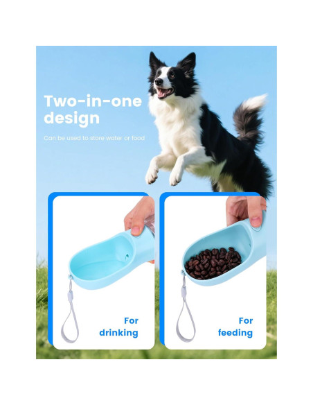 Botella de Agua para Perros HOUSHOPE 3 en 1 Azul 368.5ml