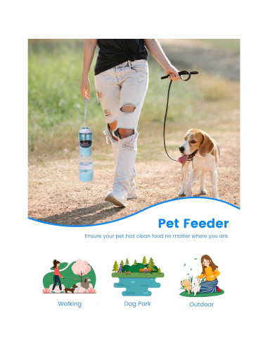 Botella de Agua para Perros HOUSHOPE 3 en 1 Azul 368.5ml