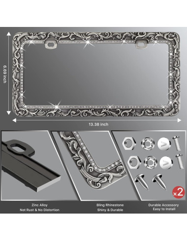 Marco de Placa de Matrícula Valor 2 Agujeros Zinc Plata Retro