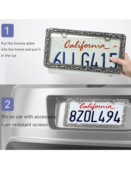 Marco de Placa de Matrícula Valor 2 Agujeros Zinc Plata Retro