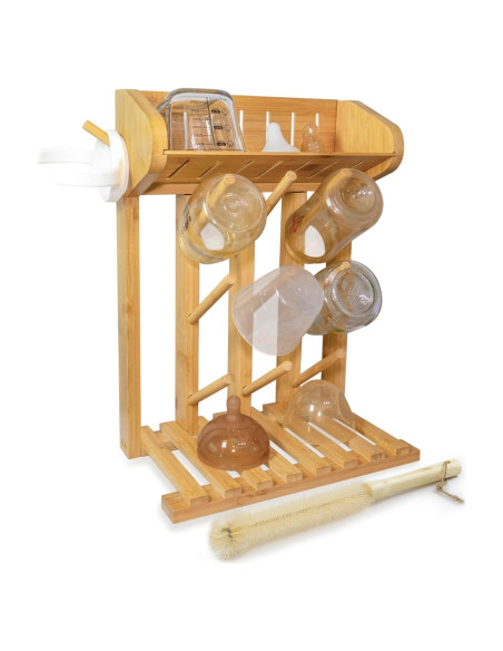 Secador de Botellas de Bebé AKS B2C de Bambú Natural, 9 Botellas