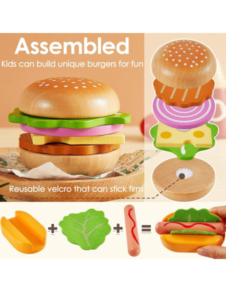 Set de Comida de Juego de Madera Buyger Hamburguesa 24.3x13.3cm