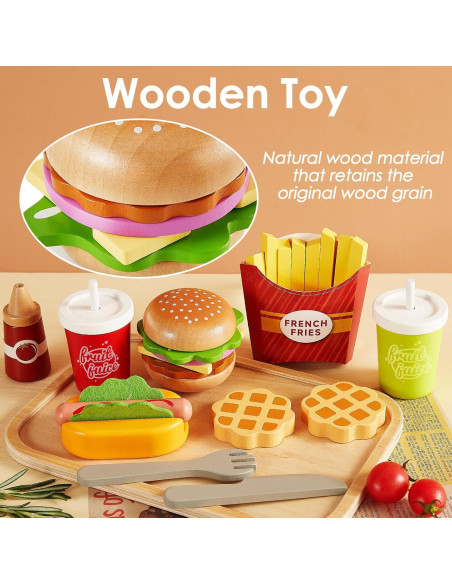 Set de Comida de Juego de Madera Buyger Hamburguesa 24.3x13.3cm