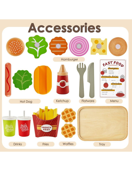 Set de Comida de Juego de Madera Buyger Hamburguesa 24.3x13.3cm