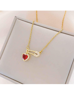 Collar de Alfiler de Seguridad Dainty Dorado 40cm con Piedras 2