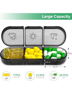 Organizador de Pastillas Semanal PULIV 3 Veces al Día Negro 2