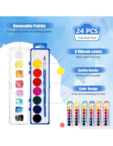 Set de Pintura Acuarela 24 Piezas Watersay 8 Colores Lavables