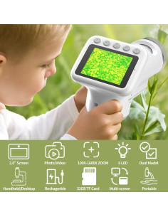 Microscopio Digital para Niños PYRODUM P02-G 1600x con Pantalla 2" 2