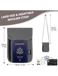 Billetera de Cuello de Viaje Likesing Gris con Bloqueo RFID 2