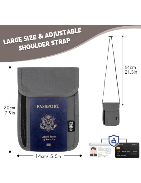 Billetera de Cuello de Viaje Likesing Gris con Bloqueo RFID
