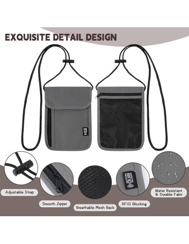 Billetera de Cuello de Viaje Likesing Gris con Bloqueo RFID