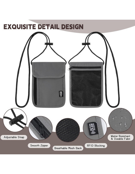 Billetera de Cuello de Viaje Likesing Gris con Bloqueo RFID