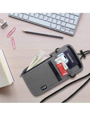 Billetera de Cuello de Viaje Likesing Gris con Bloqueo RFID