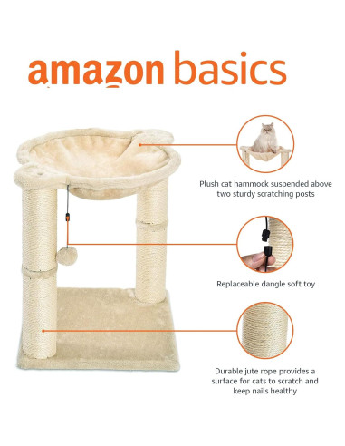 Torre para Gatos Amazon Basics con Hamaca y Poste Rascar 40x50cm Beige