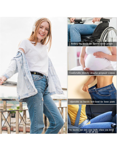 Cinturones Sin Hebilla Telooco 2 Piezas Ajustables Negro