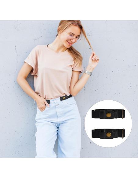 Cinturones Sin Hebilla Telooco 2 Piezas Ajustables Negro