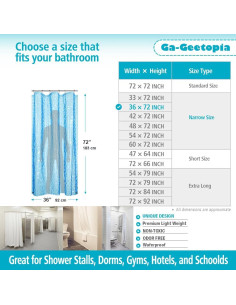 Cortina de Ducha EVA Ga-Geetopia 36x72 cm Azul Perla Ligera 2