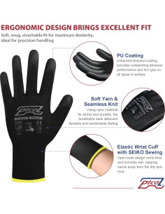 Guantes de Trabajo PTCOL PU Recubiertos - 12 Pares XL Negro 2