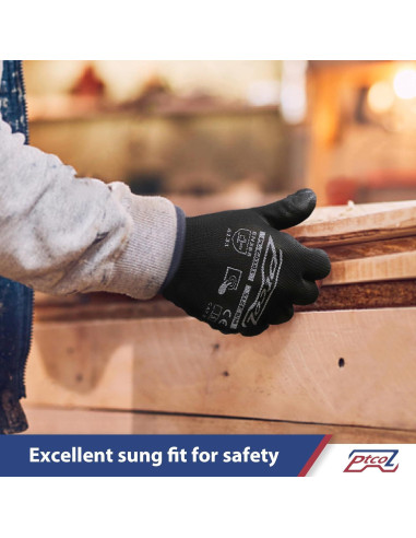 Guantes de Trabajo PTCOL PU Recubiertos - 12 Pares XL Negro