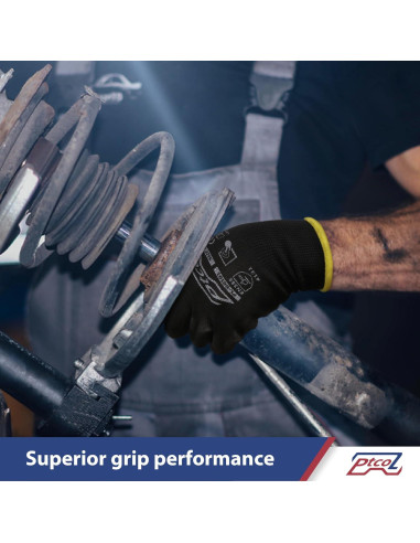 Guantes de Trabajo PTCOL PU Recubiertos - 12 Pares XL Negro