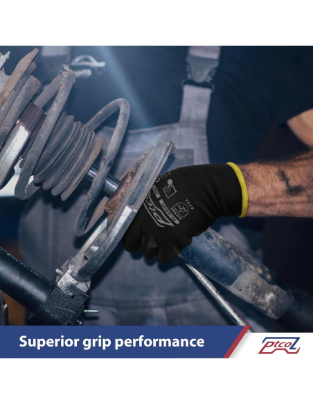 Guantes de Trabajo PTCOL PU Recubiertos - 12 Pares XL Negro