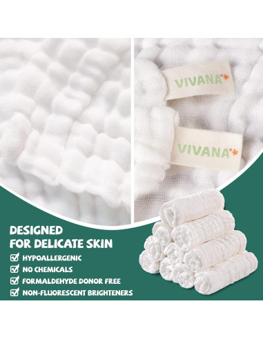 Toallitas de Muselina VIVANA 30 Piezas 30x30 cm Algodón Suave
