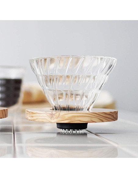 Goteador de Café de Vidrio Hario V60 Tamaño 01 Madera Olivo Goteador de Café de Vidrio Hario V60 Tamaño 01 Madera Olivo
