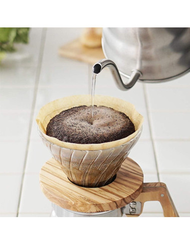 Goteador de Café de Vidrio Hario V60 Tamaño 01 Madera Olivo