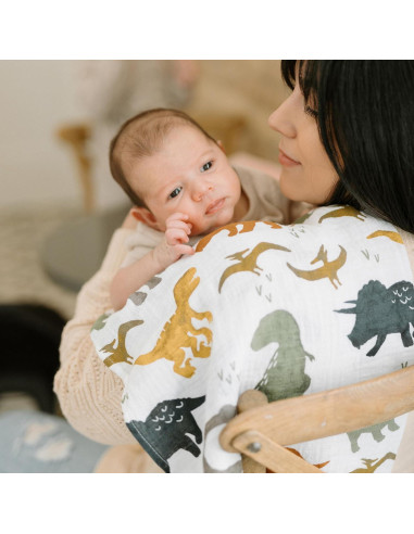 Paquete de 4 Cuadrados de Muselina Algodón Little Unicorn Dinosaurios